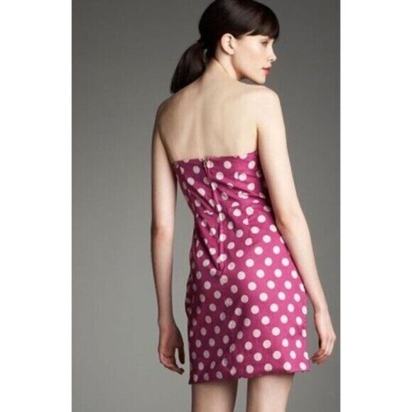 Anthropologie Leifsdottir Cotton Strapless Dress Pink & White Polka Dot Size 4 ? - Picture 2 of 7